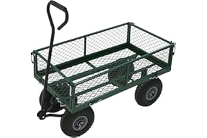 Oypla Heavy Duty Metal Gardening Trolley - Green Trailer Cart
