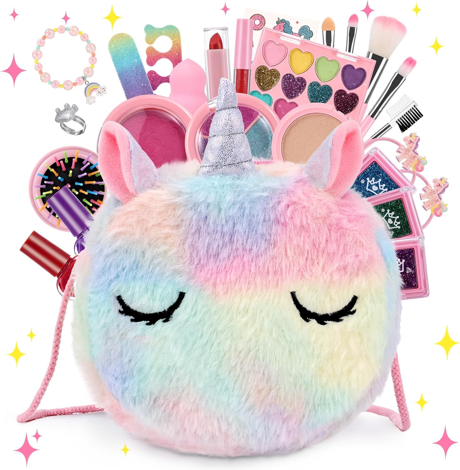 Maquillaje para Niñas, Anpro Kit de Maquillaje Niñas, Juego de Maquillaje para Niños Maquillaje Lavable y Seguro para Niñas, Juguete de Maquillajepara cumpleaños 3 4 5 6 7 8 9 10 Años
