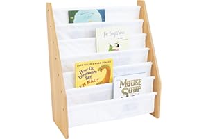 Humble Crew 6-poziomowy, wyjątkowo duży regał biblioteczka dla dzieci, Regał na książki dla dzieci, Półka na książki, naturalny/biały