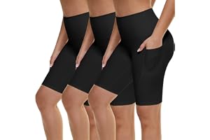 AMIYOYO 3 Pack Cycling Shorts Women with Pockets High Waist Black Gym Shorts Stretchy Running Yoga Workout Leggings