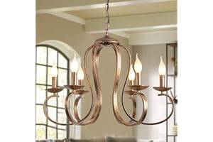 ‎GANEED Ganeed Kronleuchter Retro Eisen Pendelleuchte Kronleuchter Kerze rustikale Hängeleuchte Bauernhaus Decke Pendelleuchte Antik gebürstetes Messing Küche Insel Beleuchtung Bronze 6 Lichter