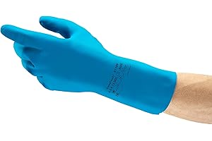 Ansell AlphaTec 87-195 Multi-Purpose Work Gloves, Food Contact Approved, Ultra Thin Design with High Tactility, Industrial PPE, Safety Glove in Latex, Reusable, Blue, Size L (12 Pairs)