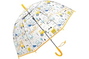 Meichoon Ombrello per bambini con manico a bastone Modello Bulldozer Ombrello trasparente 70cm/27,5" Cupola Apertura automatica Antivento e Antipioggia per bambini di 3-8 anni