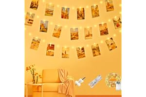CNMTCCO Guirlande Lumineuse Photo, 50M 50LED Guirlande Photo Avec minuterie 30 clips et 10 clous sans traces, alimentés par piles, pour decoration chambre, mariage, anniversaire - Blanc chaud