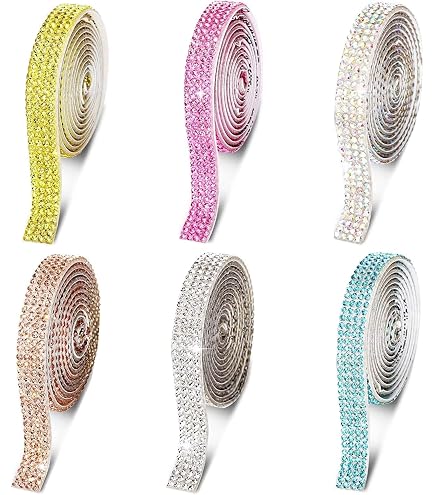 10 Rouleaux Ruban Strass Auto-Adhésif - 1 Mètre, 4 Rangées, Multicolore