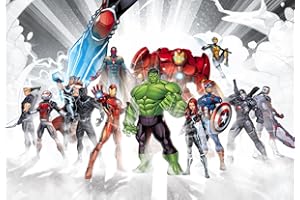 Komar Marvel Avengers Unite Carta da parati fotografica, da 368 x 254 cm (larghezza x altezza), da 8 pezzi, con colla, carta da parati per cameretta dei bambini, 8-4032