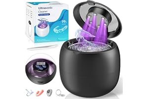 GRUTOLY Wireless Ultraschallreinigungsgerät 48000Hz, 210ML Wiederaufladbarer Ultraschallreiniger mit Digitalem Timer, 6 UV-Lampen, 4 Modes for Zahnersatz, Retainer, Aligner, Prothesen, Zahnschiene, Schmuck