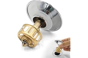 KLAIMBMO Pop up ablaufventil, waschbeckenstöpsel pop up, pop up waschbeckenstöpsel Messing, ablaufventil Push, popup ablaufventil waschbecken, pop up abfluss massivem Messing Verchromung (D)