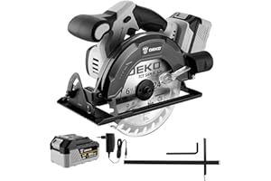 Sierra Circular Sin Cable: DEKOPRO 20V Sierra Circular, 4500 RPM, Hoja de Sierra Ø165mm(24T), Profundidad Máxima de Corte 55mm (90°), 33mm (45°), Ideal para Cortar Madera(Batería de 4,0 Ah incluidos)