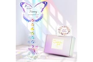 YIBONIKA Nanny Gifts from Grandchildren, Butterfly Crystal Suncatcher Wind Chime Gifts for Nana, Birthday Presents with Card for Nan, Unique Grandma Gifts
