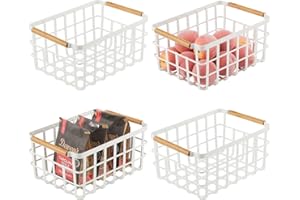 mDesign Druciany kosz do przechowywania, druciany kosz do przechowywania przedmiotów, metalowy kosz do kuchni, sypialni, łazienki i nie tylko, zestaw 4 szt. - matowy biały/bambusowy