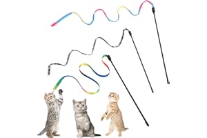 Amaxiu Set di bacchette per gatti, bacchetta interattiva per gatti con corda arcobaleno, corda di stoffa arcobaleno, corda di stoffa con stampa leopardata, per piccoli gatti e gattini, per addestrare