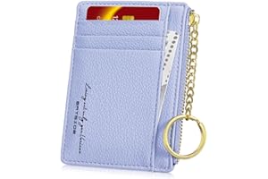 UNOSEKS Card Holder Wallet - Slim Credit Card Wallets with 8 Card Slots & 1 Zipper Side Pockets, Metal Ring Slim Wallet for Women (Blue)