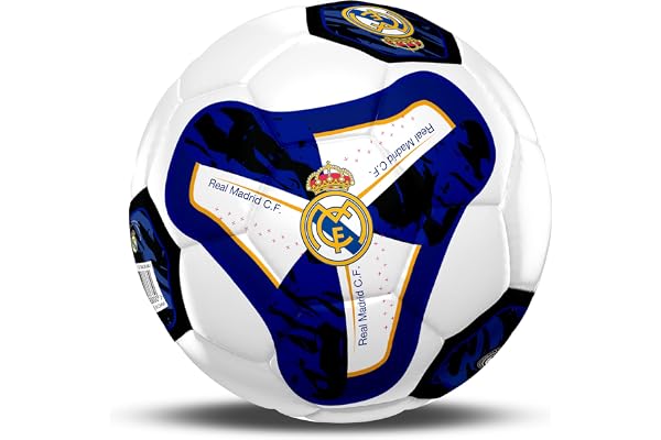 Hy-Pro Ballon de football Real Madrid CF sous licence officielle - Taille 5 - Motif traceur - Entraînement - Match - Marchandise - Collection pour enfants et adultes, Blanc