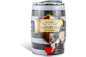‎ZWÖNITZER HANDWERKLICH GEBRAUT Brauerei Zwönitz Feieromd Bier im 5 Liter Bierfass/Bier Geschenk/Partyfass 5L als Vatertagsgeschenk/Bier Geschenke für Männer/Altbier im Bier Fass/dunkles Craft Beer