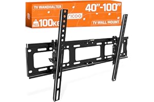 RICOO Uchwyt ścienny do telewizora, płaski wąski, pochylony do 37-75 cali, uniwersalny uchwyt TV R17, uchwyt na telewizor na ścianę, uchwyt ścienny 65 cali, do 100 kg, maks. VESA 600 x 400 mm