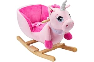CUDDLES COLLECTION Rocking Horse & Animal Toy with Sound – Unicorn, Elephant, Donkey & Horse Designs – Soft Plush Rocker for Babies 9 Months+ | Develops Motor Skills & Sensory Play – Safe Wooden Base (Lola Unicorn)