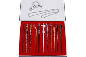 HCSUI Magic Zauberstab Ketten Set Hermine Dumbledore Metall Cosplay Spielzeug für Fans Zauberer Zauberstäbe Stick mit Schlüsselbund und Halskette in Einem Geschenkkarton