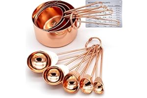 ORAPINK Kupferbeschichtete Edelstahl Messbecher und Löffel Set - 8-teiliges Küchenmessset mit Spiegelfinish und Gravierten Messmarkierungen - Roségold Farbe,messlöffel set,goldener messbecher