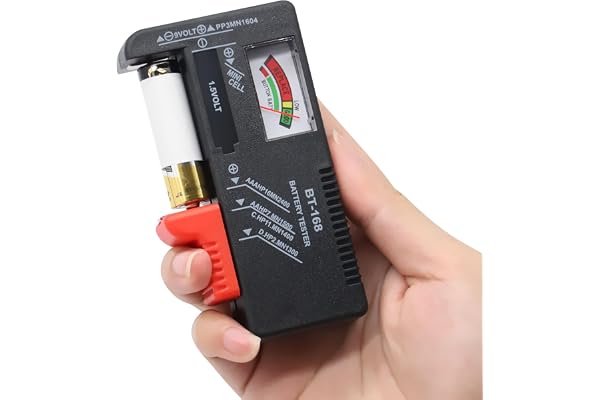 Batteritestare, batteritestare för alla batterier, volttestare för batterier, AA, AAA, D, C, 9 V och 1,5 V knappbatterier - för exakt kontroll av batteristatus
