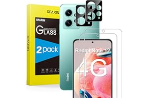 SPARIN 2+2 Pièces Verre Trempé Compatible avec Xiaomi Redmi Note 12 4G, 2 Protecteurs d'écran et 2 Protection Objectif Caméra, Ultra Résistant, Clarté HD