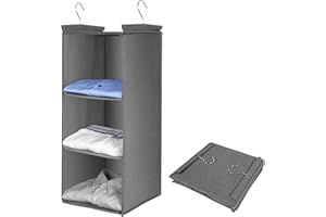 AiQInu Étagère de penderie à Suspendre, Organisateur de Placard de Rangement Suspendu avec 3 Compartiments, Organisateur Suspendu avec Crochets en Métal Pliable et Gain de Place Système de Rangement