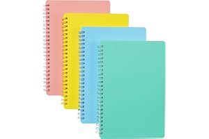 Spiral Notebooks, 4 Pack A5 College Ruled Paper, 8.3x5.9inch Thick Plastic Hardcover Soft Cover Notebooks with Twin-Wire Binding, Portable 80 Sheets Lined Paper for Office Study and Notes, 4Color