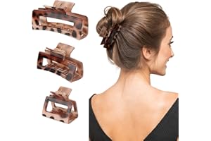 Shinowa [3 Pezzi] Set di Mollette per Capelli Leopardo, Antiscivolo Mollettoni per Capelli in Plastica Accessori per Capelli Fermaglio per le Donne Pinze Artigli per Capelli per Ragazze - Marrone