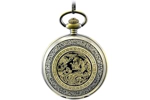 UNENDLICH U Infinite U Dragon et Ph?nix Chiffres Romains Squelette Creux Acier Montre de Poche Mécanique Bronzé