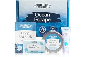 NURTURE BY NATURE BOTANICALS Nurture by Nature Pamper Gift for Women - Fresh Scent Toiletries Set with Body Scrub, Bath Salts, Soap & Hand Cream - Vegan & Cruelty Free - Christmas & Birthday Gift Idea, Secret Santa Gifts for Her