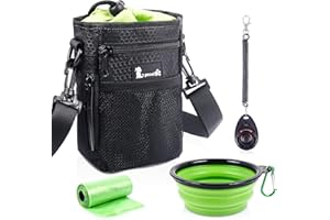 pecute Waterproof Dog Treat Pouch Bag with Multiple Pockets,Adjustable Belt 3 Ways to Wear, Built-in Poo Bag Dispenser, 3 Bonus, Brilliant for Carry Things Training Walking Outside