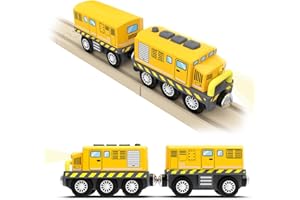 DxxD Train de Locomotives à Piles, Train Electrique Enfant pour Chemin de Fer en Bois, Voiture avec Son et Lumière, Jouet pour Voie Ferrée Compatible avec Thomas Brio, Jouet Enfant 3 4 5 6 7, Jaune
