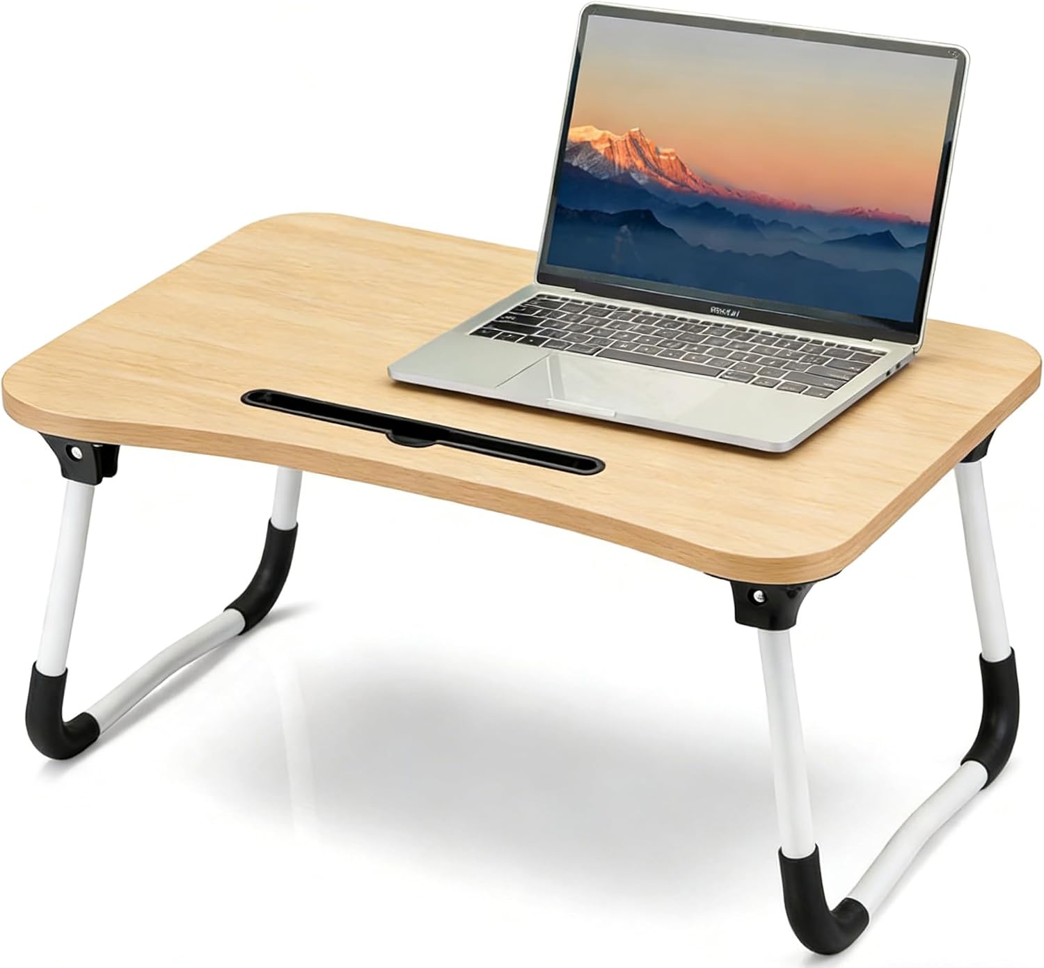 Bandeja para Cama, Mesa de Cama Plegable Desayuno, Ergonómica, Ideal para Portátil, Ordenador y Libros, Mesa Auxiliar con Atril para Leer en la Cama, 50x30x22 cm,Madera