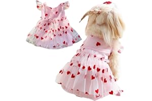 Yaopelky Small Dog Dresses Heart Print Dog Cat Wedding Dress Puppy Tulle Dress Doggie Tutu Skirt Cat Outfit Pet Costume for Yorkie Teddy Chihuahua Clothes