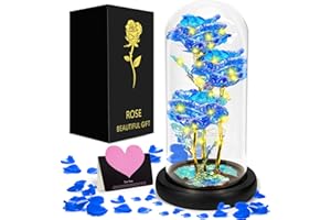 GUHAOOL Rosa Eterna, La Bella e La Bestia Rosa, Rosa per Sempre in Cupola di Vetro, Rosa Eterna con Base Pino Luci LED, Idee Regalo Fidanzata Donna Regali, Mamma, Anniversario Regali Decorazioni