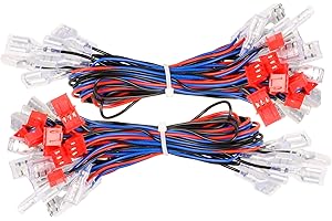 EG STARTS 20 Pcs Câbles 3Pin Compatible Arcade Plaqué Or et Plaqué Chrome Boutons Lumineux Illuminés Câbles Fil