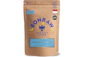 BONRAW 100% Organic Pure Coconut Sugar Unrefined & Blossom Nectar 1KG - Great for Drinks, Desserts & Baking- Low GI Brown Sugar
