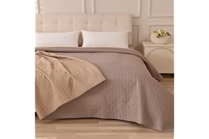 Caritex Copriletto Trapuntato Santorini per Letto Matrimoniale, in Microfibra, Bicolore e Reversibile - Trapuntino Primavera e Autunno - 260x260 cm M608 [Tortora - Beige]