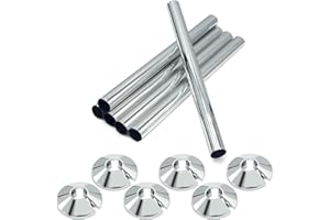 APRAGAZ 6 Pcs Radiator Pipe Covers and Collars - 15mm x 200mm and 16mm Silver Covers for Heating Pipes