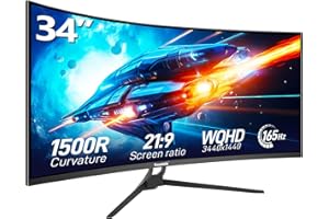 Gawfolk 34 Pollici Curvo Monitor Gaming 165hz Schermo WQHD (3440x1440) PC Computer Ultra-Wide 21:9 1500r 1 ms