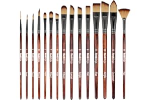 Rock Ninja Pinselset Malen 15 Stück, Malen Künstlerpinsel mit Pop-Up Tragetasche mit Palettenmesser und Schwämmen für Acryl, Öl, Aquarell, kreative Körperfarbe und Gouache Malerei (Braun)