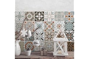 RE-COVERTILES - Autocollants Carrelage Salle de Bain et Cuisine 24 Pcs 10x10 cm - PS00009 Décoration murale en carrelage mosaïque PVC imperméable style carreaux de ciment Azulejos