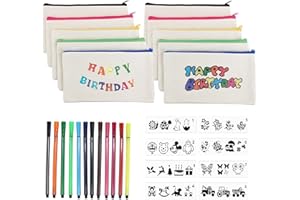 Idota 10 Stück Stoff Federmäppchen, Kindergeburtstag Basteln, Taschen zum Bemalen für Kinder mit 12 Farbigen Stiften und 8 Pcs Malen Schimmel für Reisen, Basteln am Kindergeburtstag