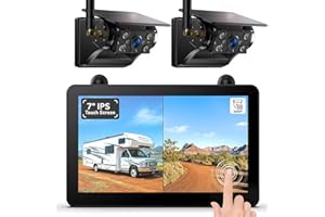 ZEROXCLUB Solar Powered Wireless Reversing Camera Kit, 7" 1080P Touchscreen Monitor, 1 Min Installation, 12000mAh Rechargeable Battery, DVR Recording, IP69K Waterproof Rear View Camera for Car Van Motorhome