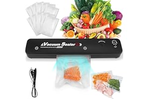 ONEVER Envasadora al Vacío, Selladora al Vacío Automática con 10 Bolsas al Vacío, Selladora de Papel de Aluminio para Cocción Sous Vide, Selladora de Papel de Aluminio para Alimentos Secos o Húmedos, Sellado