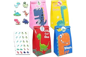 flintronic 20 sztuk torebek na prezent z dinozaurem, torba urodzinowa dla dzieci, torba na prezent urodzinowy z 24 naklejkami, papierowa torebka na prezent na przyjęcie dla dzieci, uroczystości