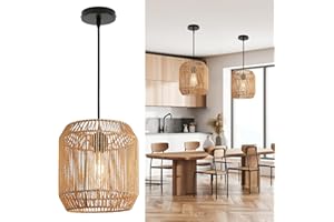 ‎FORCOSO FORCOSO Pendelleuchte Rattan - Boho Lampe Hängend Ø26cm Vintage Deckenlampe Rattan E27 Hängeleuchte Geflochten für Esstisch Küche Wohnzimmer Schlafzimmer Flur