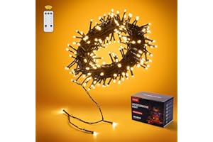 COCOSY Luci Natale Esterno 20M 200 LEDs Luci Albero di Natale con Telecomando Impermeabile Natale Decorazioni 8 Modalità per Giardino Balcone Camera Gazebo Ringhiera (Bianco Caldo)