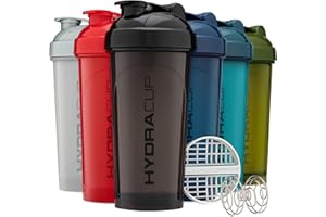 HYDRACUP Hydra Cup - 6 PACK - 28-Ounce Shaker Bottles for Protein Mixes with Wire Whisk & Mixing Grid, BPA Free Shaker Cup Blender Set