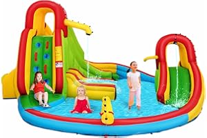 COSTWAY Castello Gonfiabile per Bambini, Con 2 Scivoli, Muro per Arrampicarsi e Piscina, Ideale Per 3 Bambini 3-10 Anni, Con Borsa di Trasporto e Kit di Riparazione